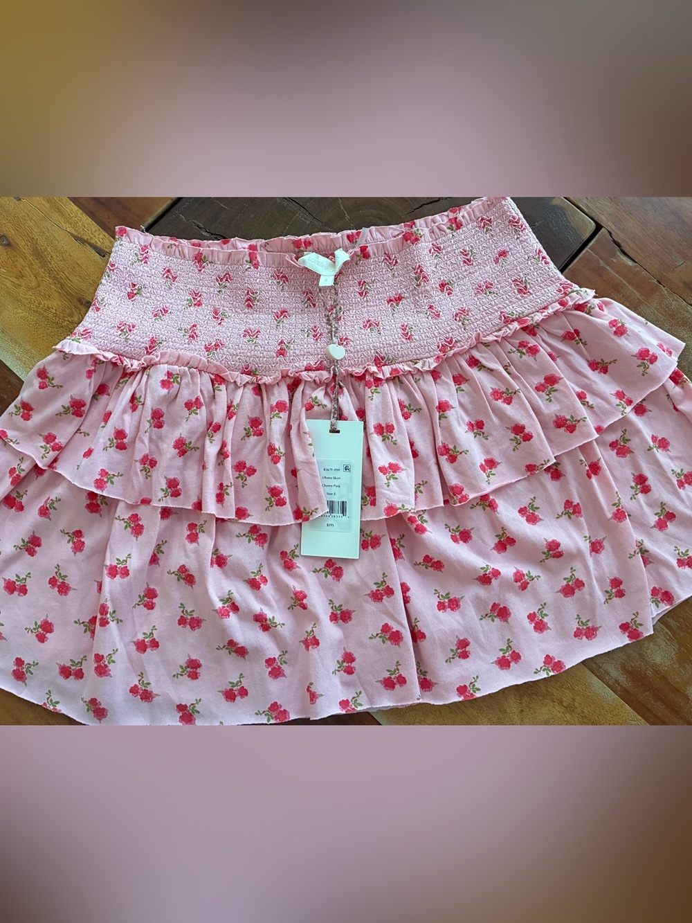 LoveShackFancy Ohana Mini Skirt in cherry pink size small NWT